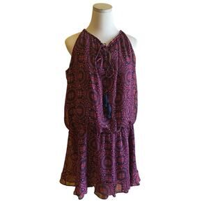 Belle + Sky Boho Halter Dress XL Navy Red Tiered Hem Cottagecore Fairycore